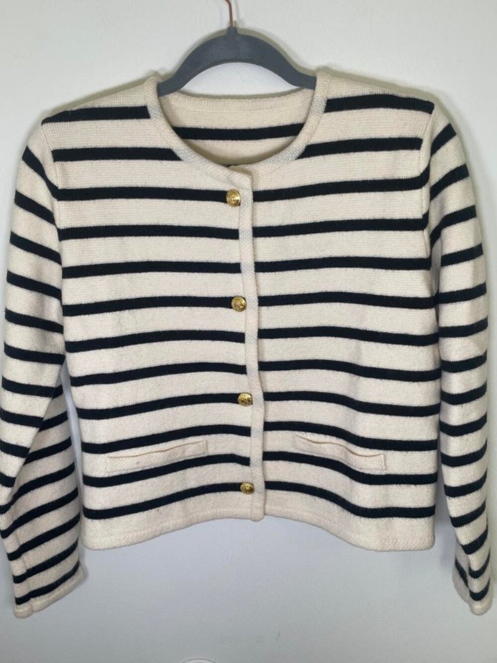 Unbranded Striped Wool Blend Cardigan Sweater with Gold Buttons